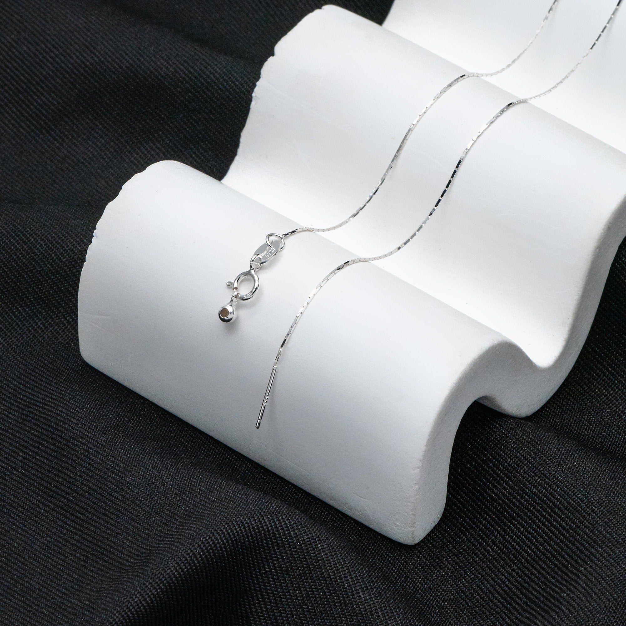 Adjustable Sterling Silver Necklace, 0.5mm Dainty Snake Chain, Gold/ Rhodium plated Finished Chain, 17 Inch Ready to Wear (CY-043)